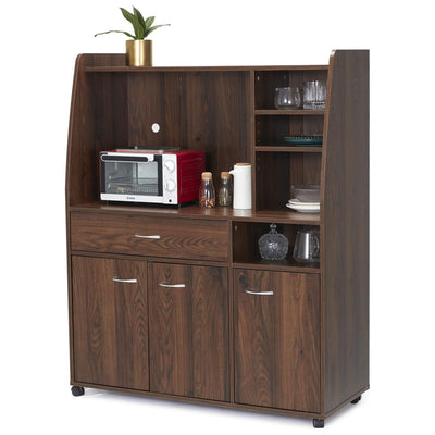 JOMEED Kitchen Pantry Microwave Storage Cabinet with Wheels, Drawer, and Shelves - VMInnovations