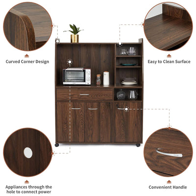 JOMEED Kitchen Pantry Microwave Storage Cabinet with Wheels, Drawer, and Shelves - VMInnovations