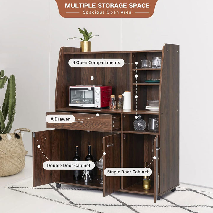 JOMEED Kitchen Pantry Microwave Storage w/Wheels, Drawer, & Shelves (Open Box) - VMInnovations