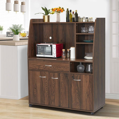 JOMEED Kitchen Pantry Microwave Storage Cabinet with Wheels, Drawer, and Shelves - VMInnovations