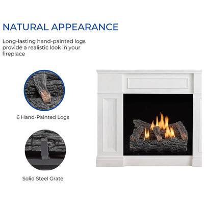 Duluth Forge 22" Ventless 32,000 BTU Natural Gas Fireplace Log Set, Winter Oak