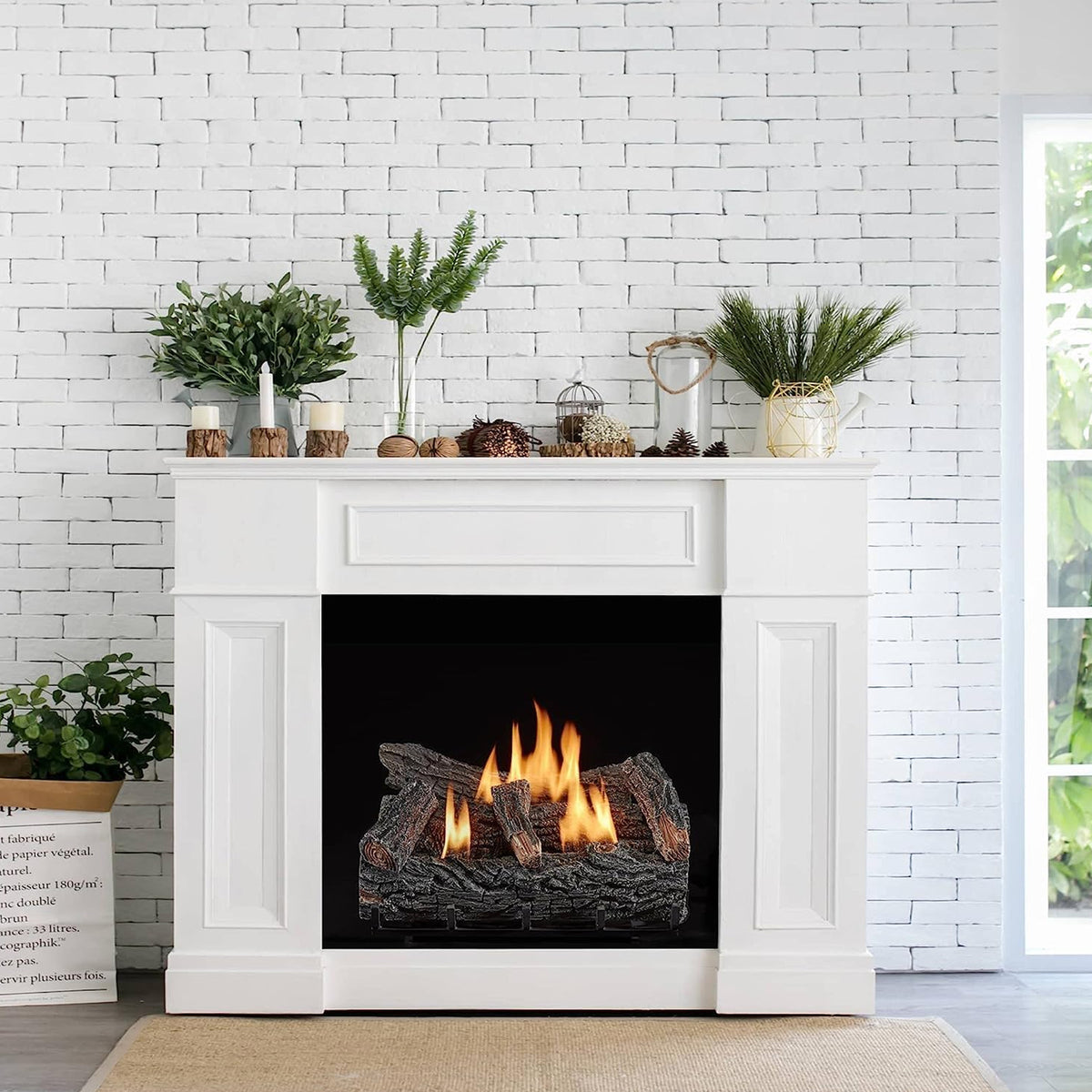 Duluth Forge 22" Ventless 32,000 BTU Natural Gas Fireplace Log Set, Winter Oak