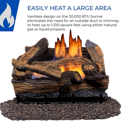 Duluth Forge 18 Inch Ventless Dual Fuel Gas Log Set with Remote, Split Red Oak - VMInnovations