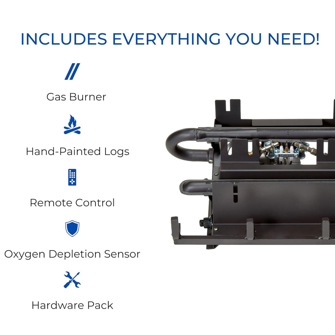 Duluth Forge 18 Inch Ventless Dual Fuel Gas Log Set with Remote, Split Red Oak - VMInnovations