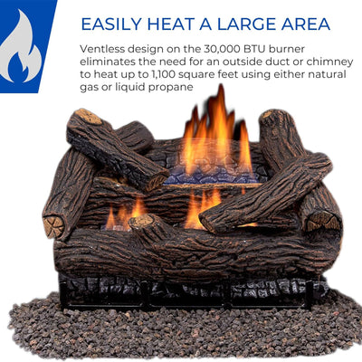 Duluth Forge 18" Ventless Dual Fuel Gas Log Set w/Remote, Red Oak(For Parts) - VMInnovations