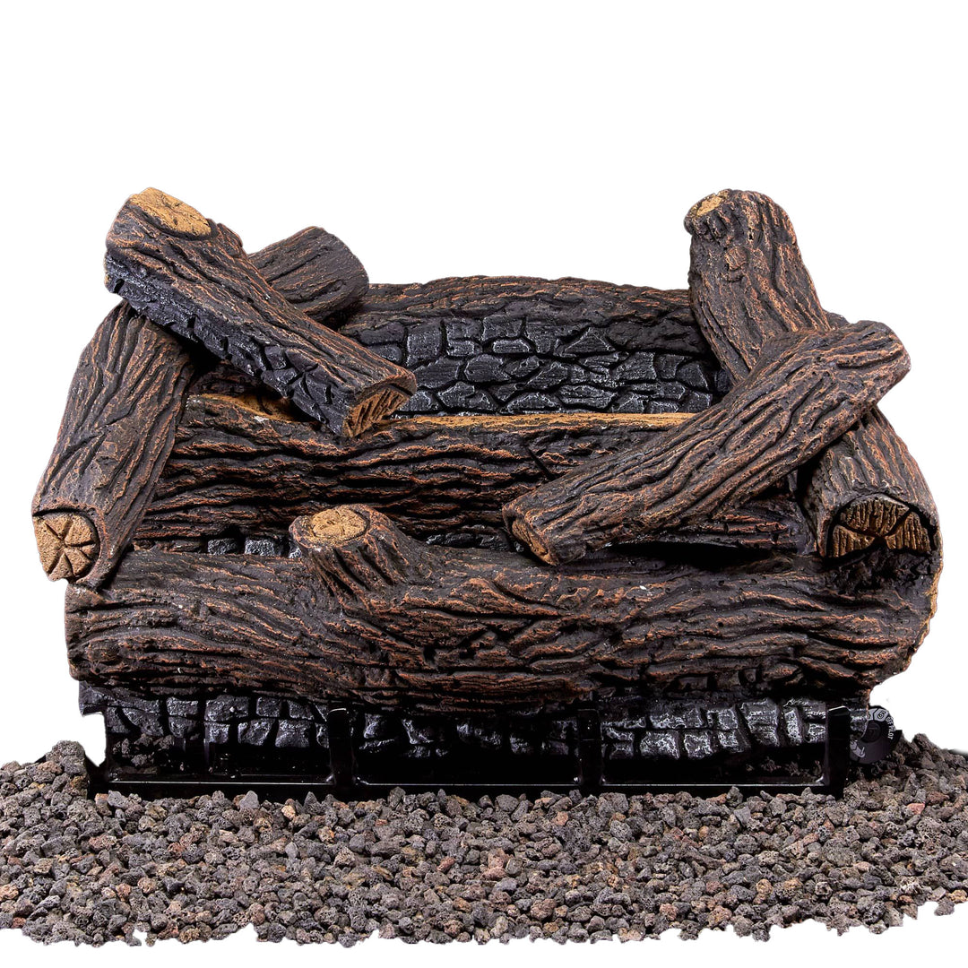 Duluth Forge 18 Inch Dual Fuel Gas Log Set with Remote, Stacked Red Oak (Used) - VMInnovations