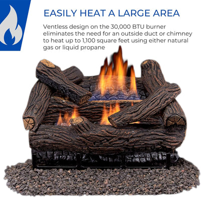Duluth Forge 18" Ventless Dual Gas Log Set w/Thermostat, Stacked Red Oak(Used) - VMInnovations