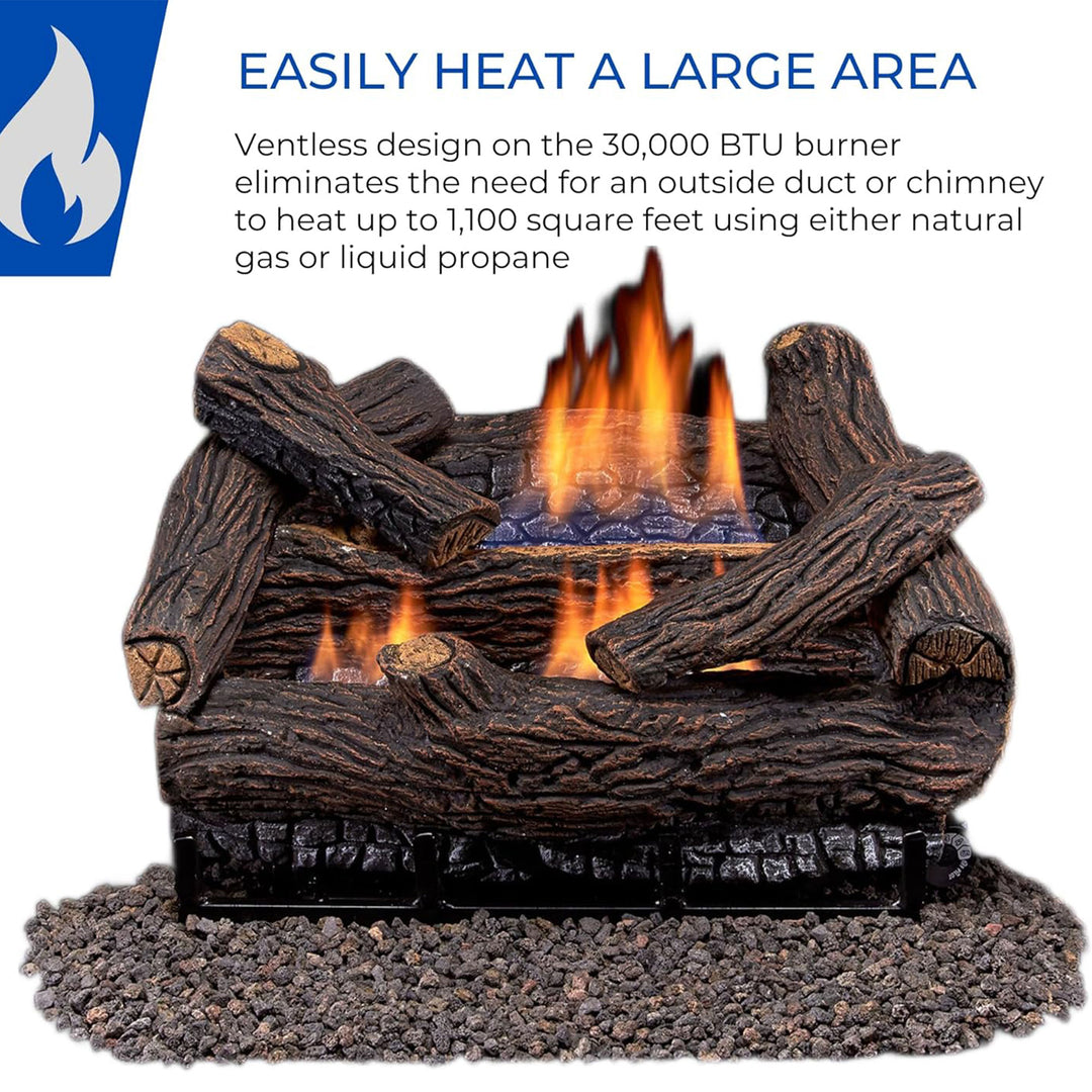 Duluth Forge 18" Ventless Dual Gas Log Set w/Thermostat, Stacked Red Oak(Used) - VMInnovations