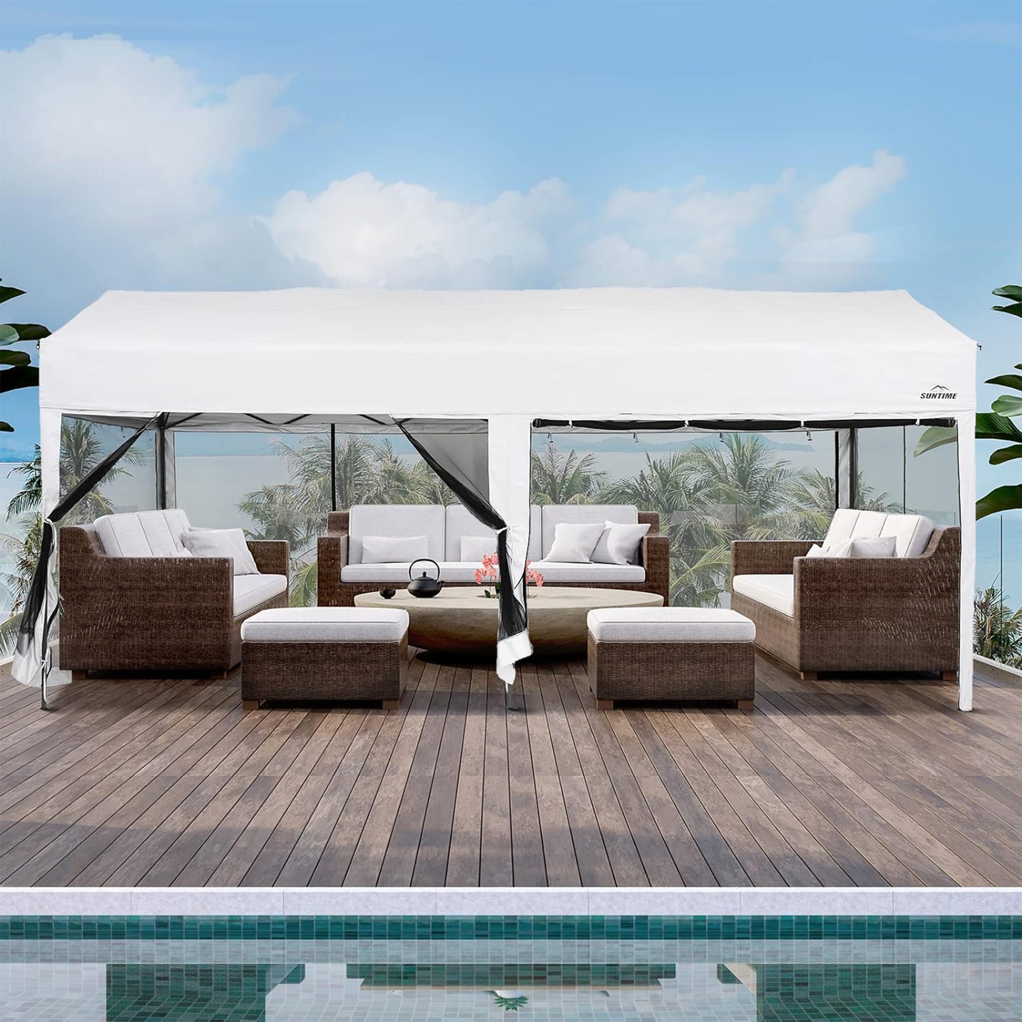Suntime 10'x20' Easy Pop Up Canopy w/Removable Sidewalls, White (Open Box) - VMInnovations