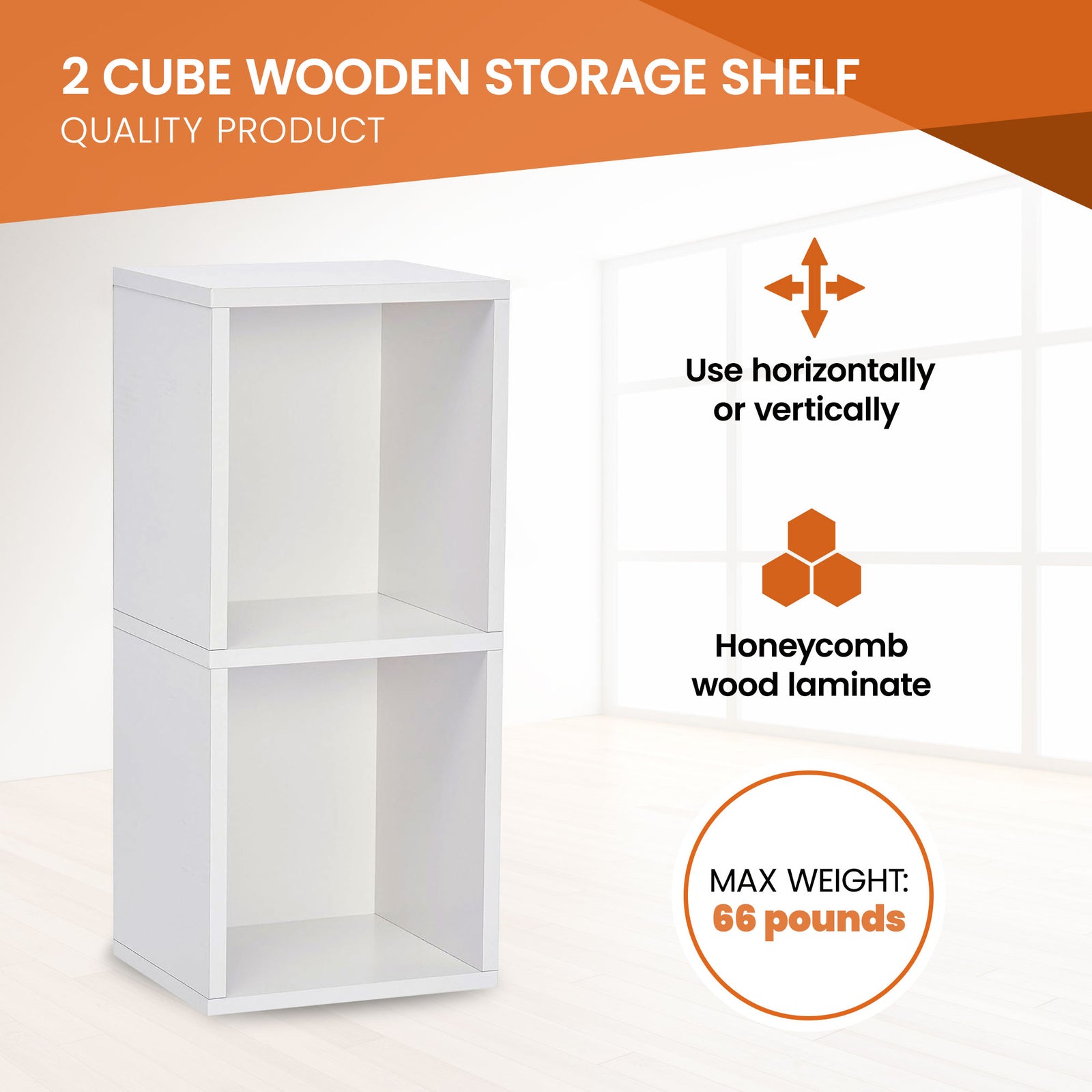 Juggernaut Storage 2 Cube Wooden Storage Shelf Bookshelf Home Organizer, White - VMInnovations