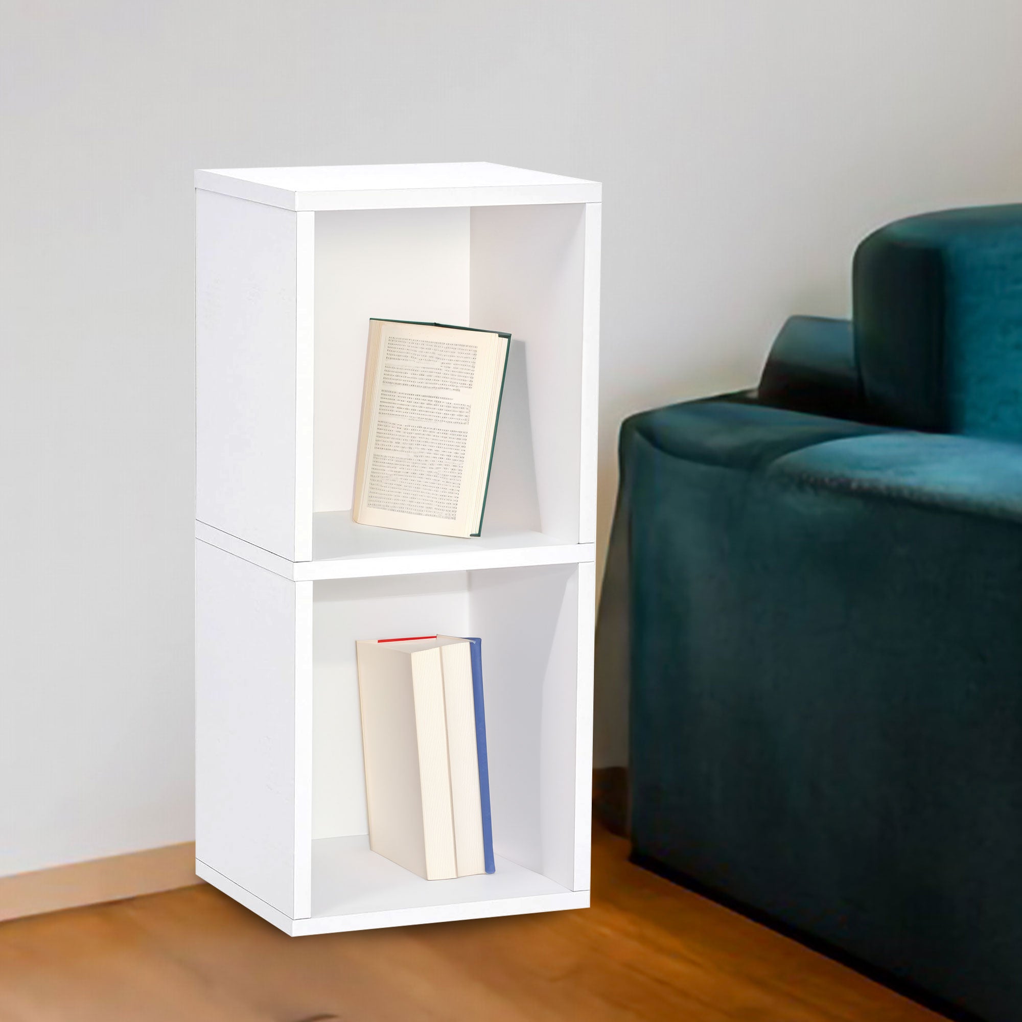 Juggernaut Storage 2 Wooden Storage Shelf Bookshelf Home Organizer, White (Used) - VMInnovations
