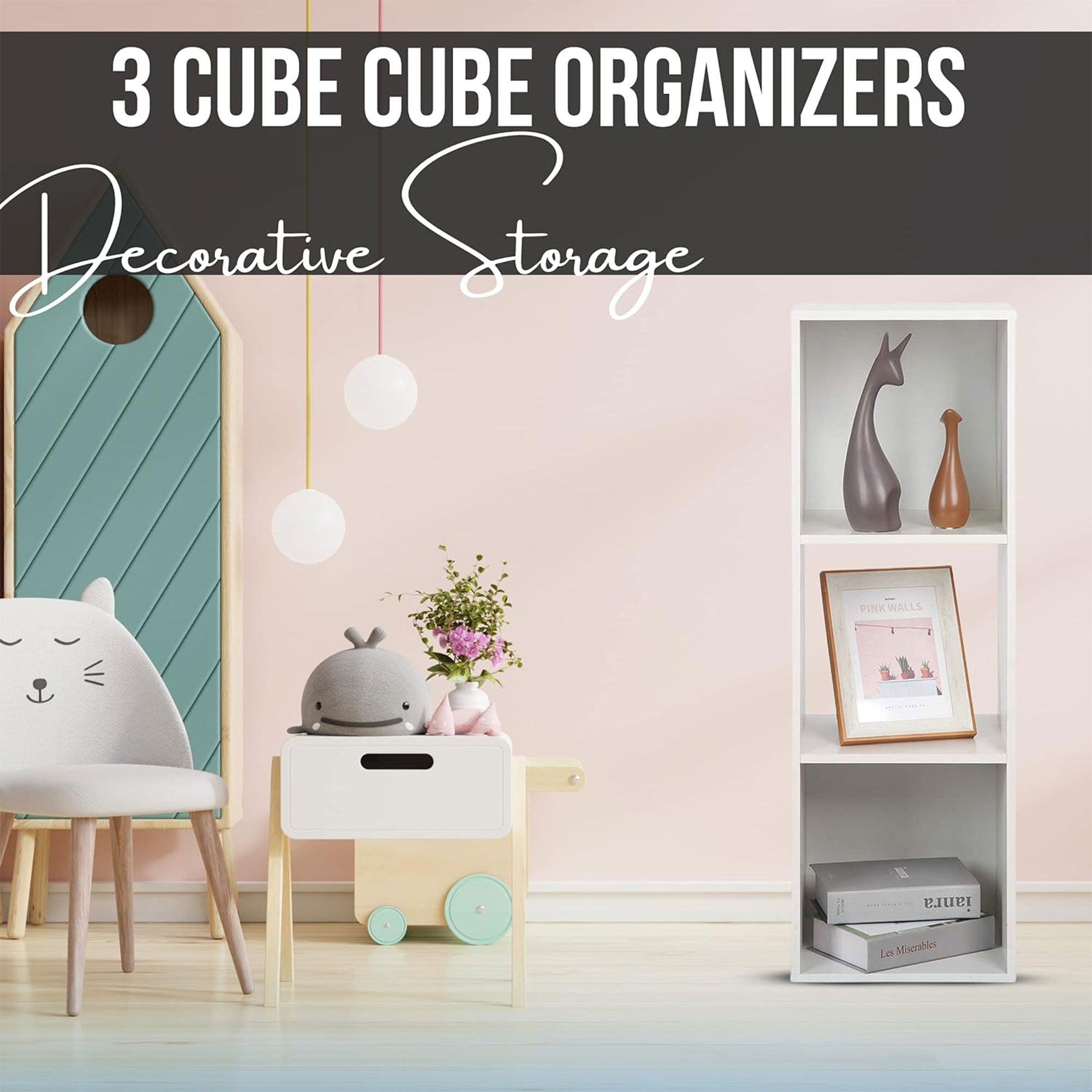 Juggernaut Storage 3 Cube Wooden Shelf Bookshelf Home Organizer, White (Used) - VMInnovations