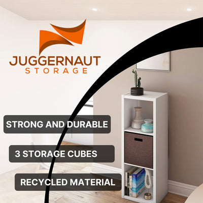 Juggernaut Storage 3 Cube Wooden Storage Shelf Bookshelf Home Organizer, White