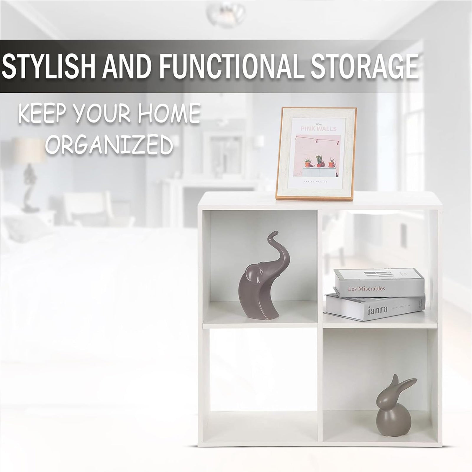 Juggernaut Storage 4 Cube Wooden Storage Shelf Bookshelf Home Organizer, White - VMInnovations