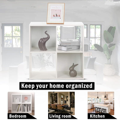 Juggernaut Storage 4 Cube Wooden Storage Shelf Bookshelf Home Organizer, White - VMInnovations