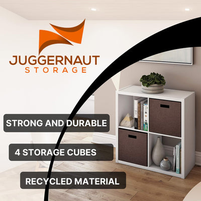 Juggernaut Storage 4 Cube Wooden Storage Shelf Bookshelf Home Organizer, White - VMInnovations