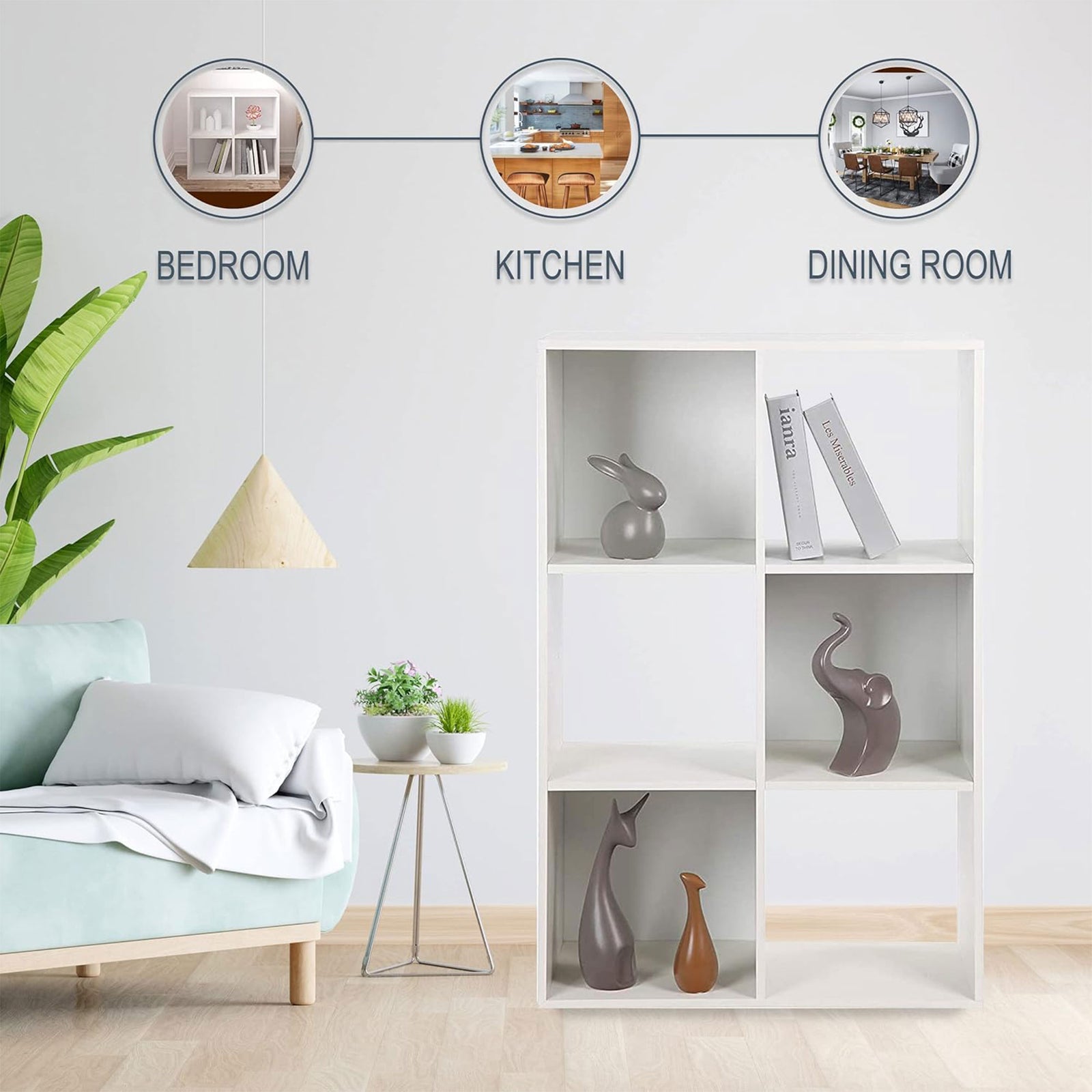 Juggernaut Storage 6 Cube Wooden Storage Shelf Bookshelf Home Organizer, White - VMInnovations