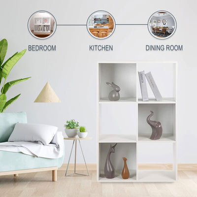 Juggernaut Storage 6 Cube Wooden Storage Shelf Bookshelf Home Organizer, White - VMInnovations