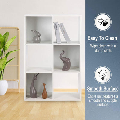 Juggernaut Storage 6 Cube Wooden Storage Shelf Bookshelf Home Organizer, White - VMInnovations