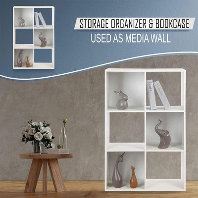 Juggernaut Storage 6 Cube Wooden Storage Shelf Bookshelf Home Organizer, White - VMInnovations