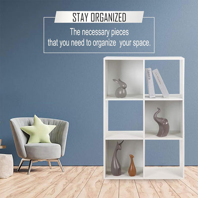 Juggernaut Storage 6 Cube Wooden Storage Shelf Bookshelf Home Organizer, White - VMInnovations