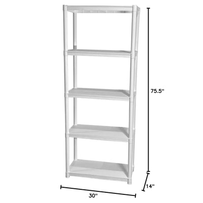 Juggernaut Storage 75.5" Plastic 5 Tier Garage/Shed Utility Shelving Rack, White - VMInnovations
