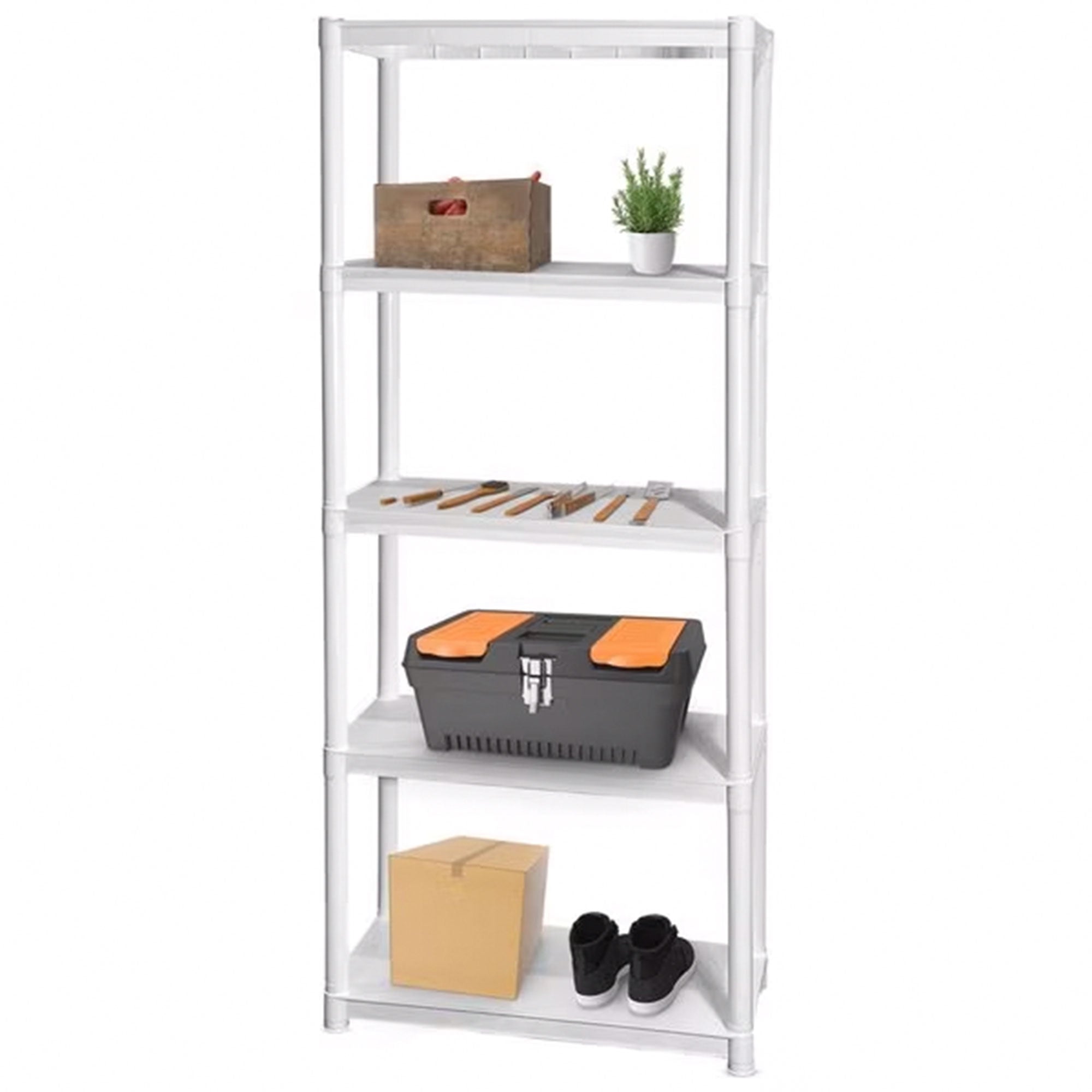 Juggernaut Storage 75.5" Plastic 5 Tier Garage/Shed Shelving Rack, White (Used) - VMInnovations