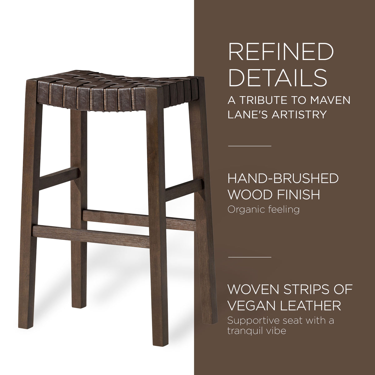 Maven Lane Bar Stool, Brown Wood Finish w/Marksman Vegan Leather (For Parts) - VMInnovations