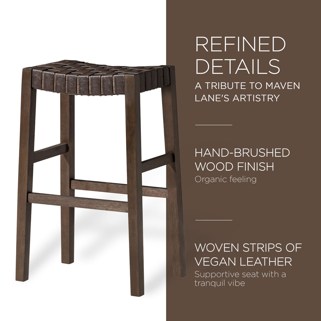 Maven Lane Bar Stool, Brown Wood Finish w/Marksman Saddle Vegan Leather (Used) - VMInnovations