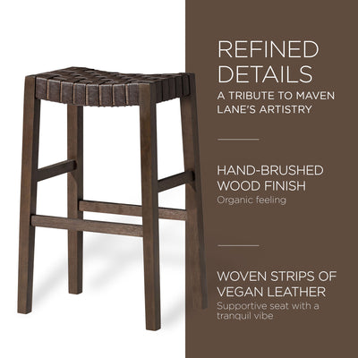 Maven Lane Bar Stool, Brown Wood Finish with Marksman Vegan Leather (Open Box) - VMInnovations