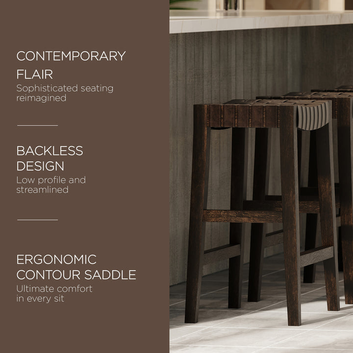 Maven Lane Emerson Counter Stool, Brown, Vegan Leather, Set of 2 (Open Box) - VMInnovations