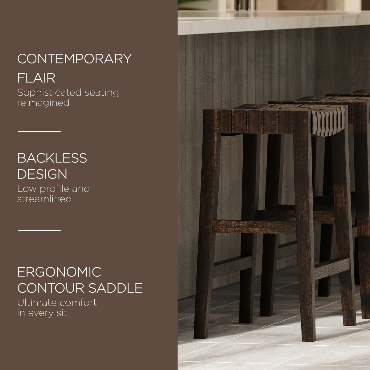 Maven Lane Emerson Counter Stool, Brown, Vegan Leather, Set of 2 (Open Box)