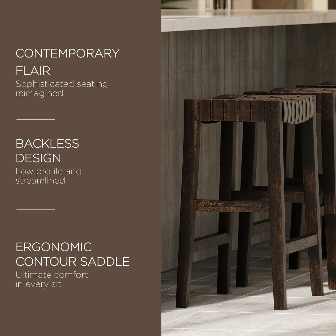 Maven Lane Emerson Counter Stool, Brown, Vegan Leather, Set of 2 (Open Box)