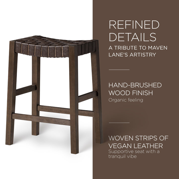 Maven Lane Stool, Weathered Brown Wood Finish with Vegan Leather(Open Box)