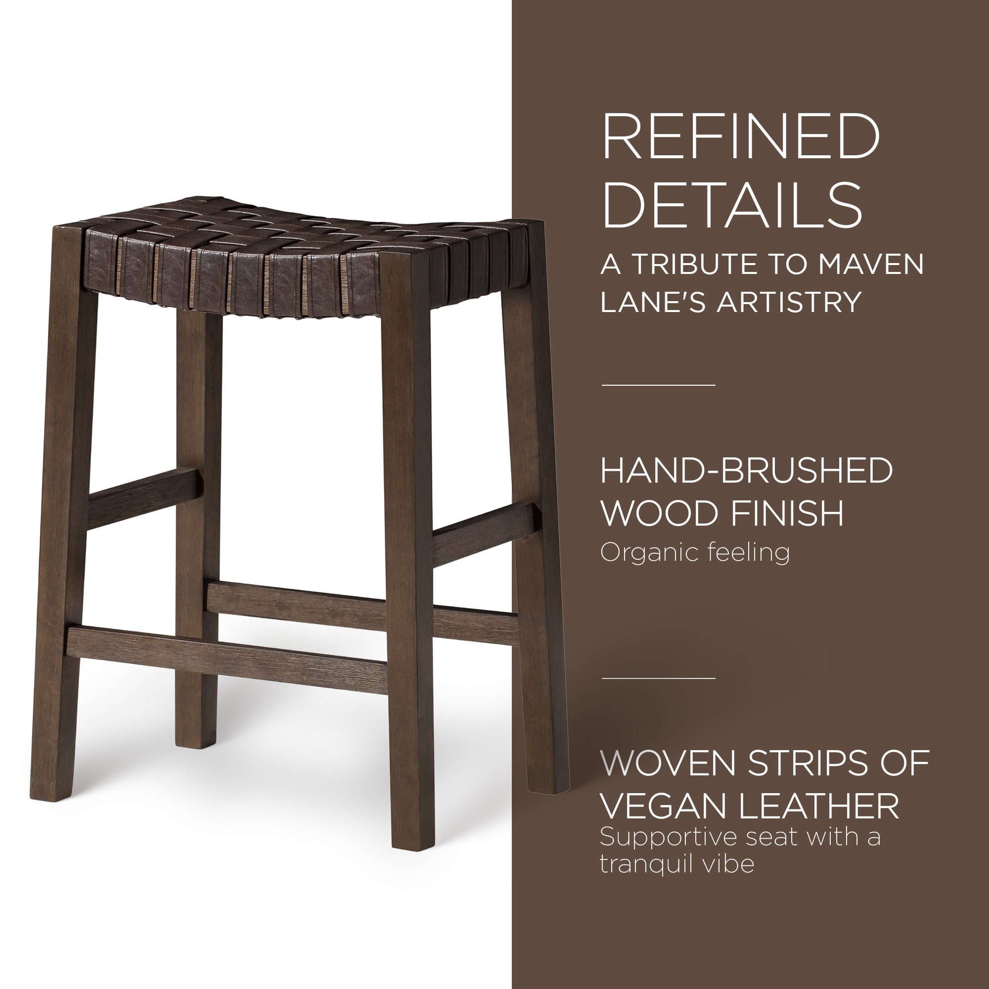 Maven Lane Stool, Weathered Brown Wood Finish w/Saddle Vegan Leather(Used) - VMInnovations