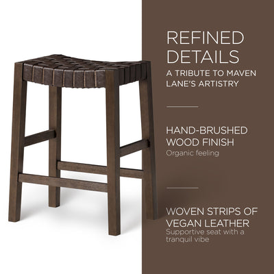 Maven Lane Stool, Weathered Brown Wood Finish w/Saddle Vegan Leather(Used) - VMInnovations