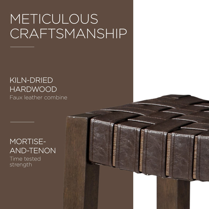 Maven Lane Stool, Weathered Brown Wood Finish with Vegan Leather(Open Box)