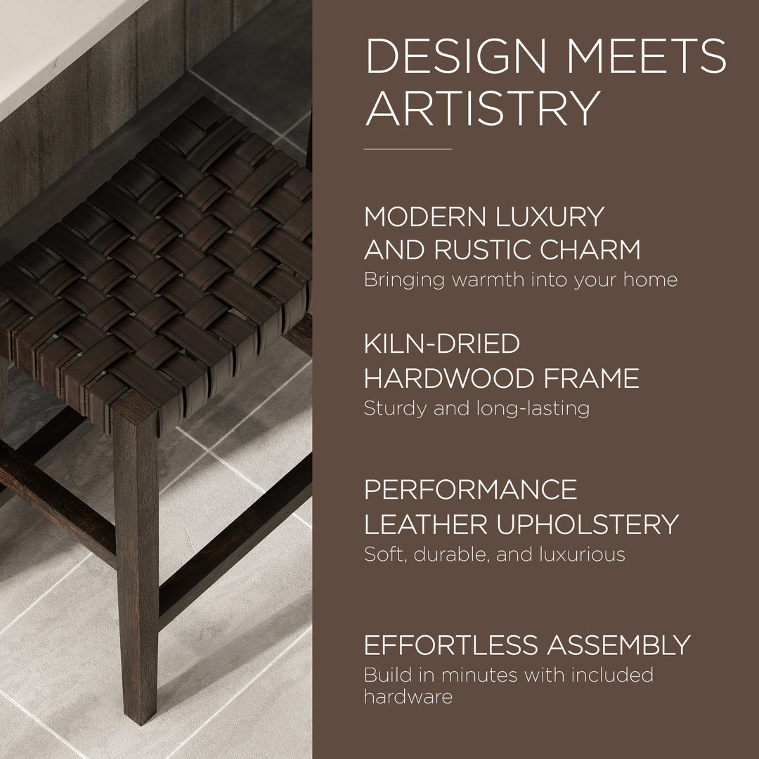 Maven Lane Emerson Counter Stool, Brown, Vegan Leather, Set of 2 (Open Box) - VMInnovations