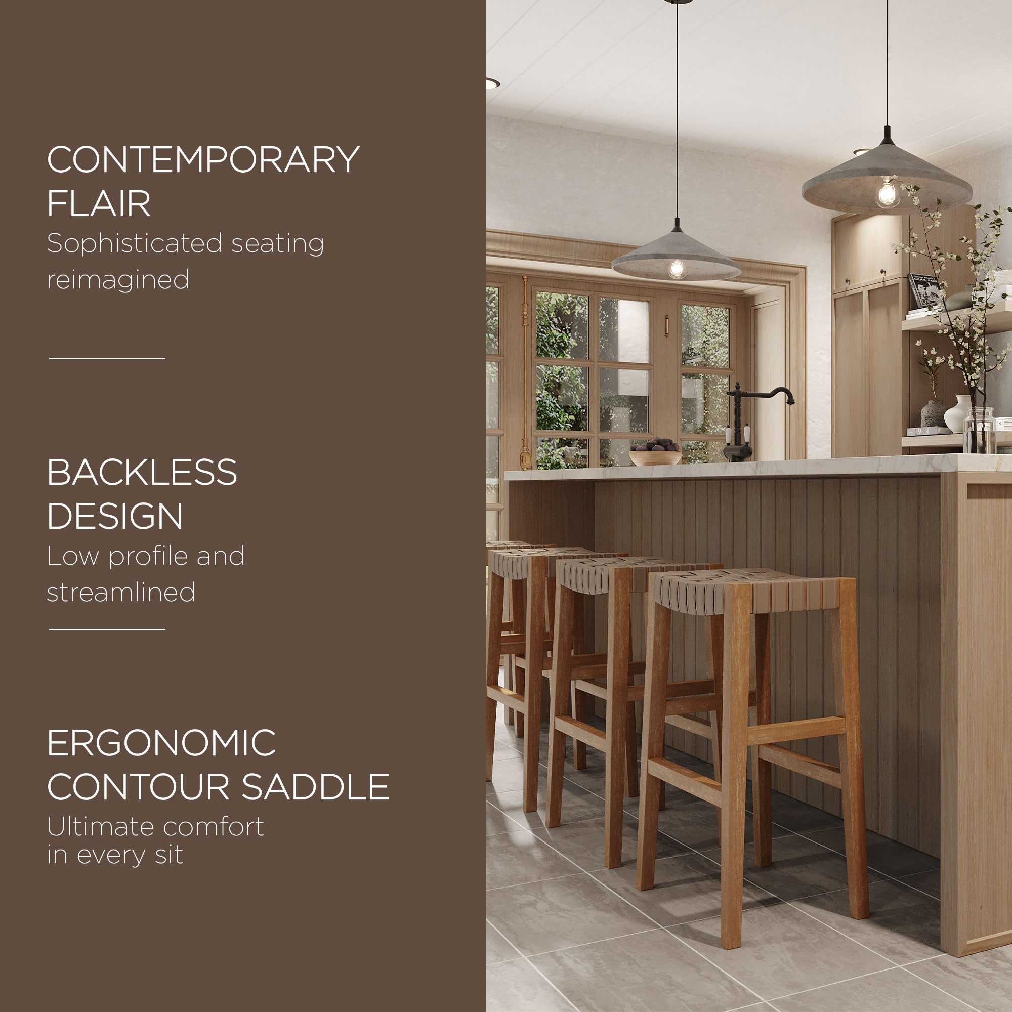 Maven Lane Emerson Bar Stool, Natural, Avanti Vegan Leather, Set of 2 (Open Box)
