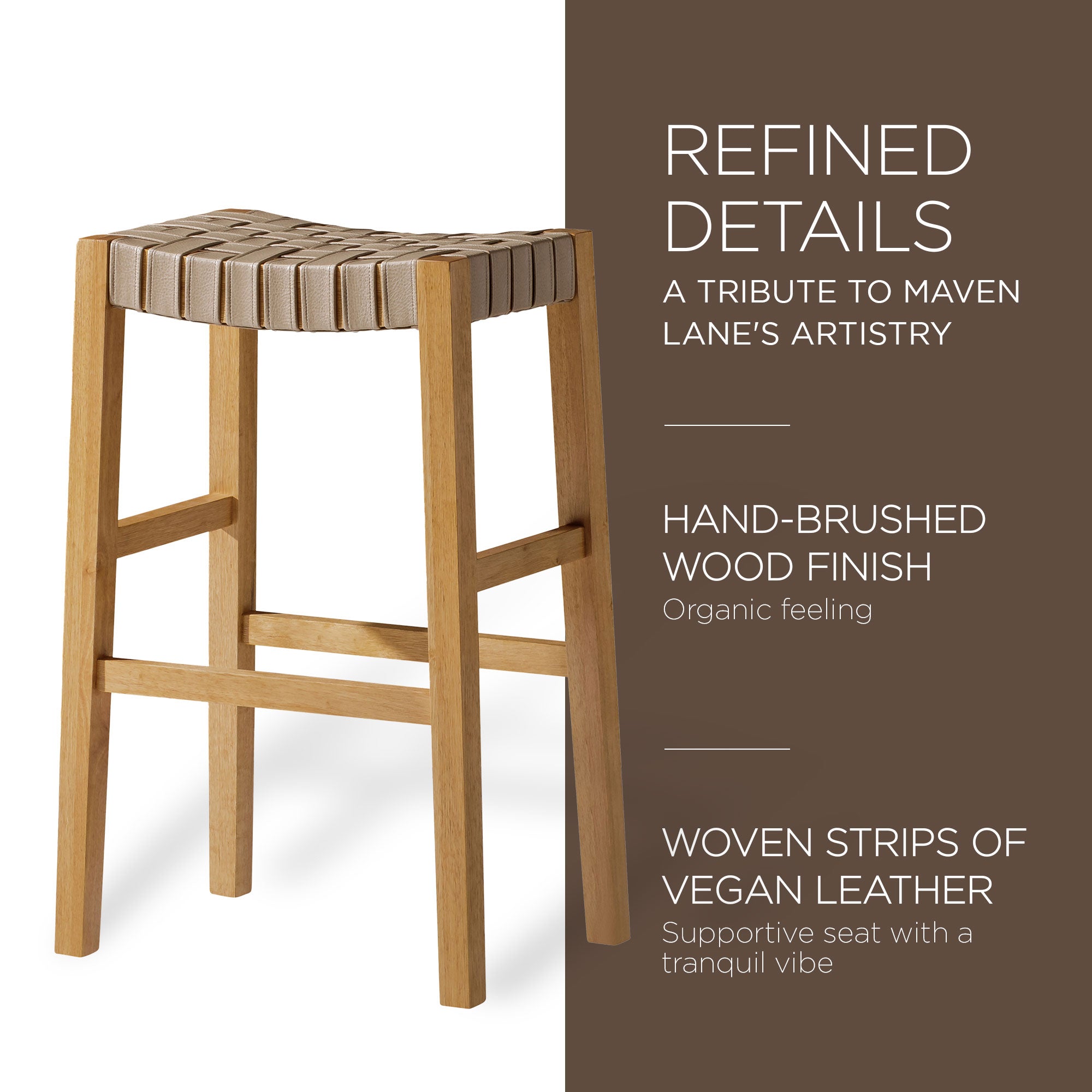 Maven Lane Emerson Bar Stool, Natural, Avanti Vegan Leather, Set of 2 (Open Box)