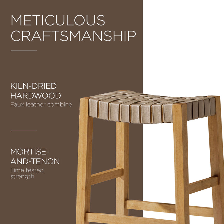 Maven Lane Emerson Bar Stool, Natural, Avanti Vegan Leather, Set of 4 (Open Box)