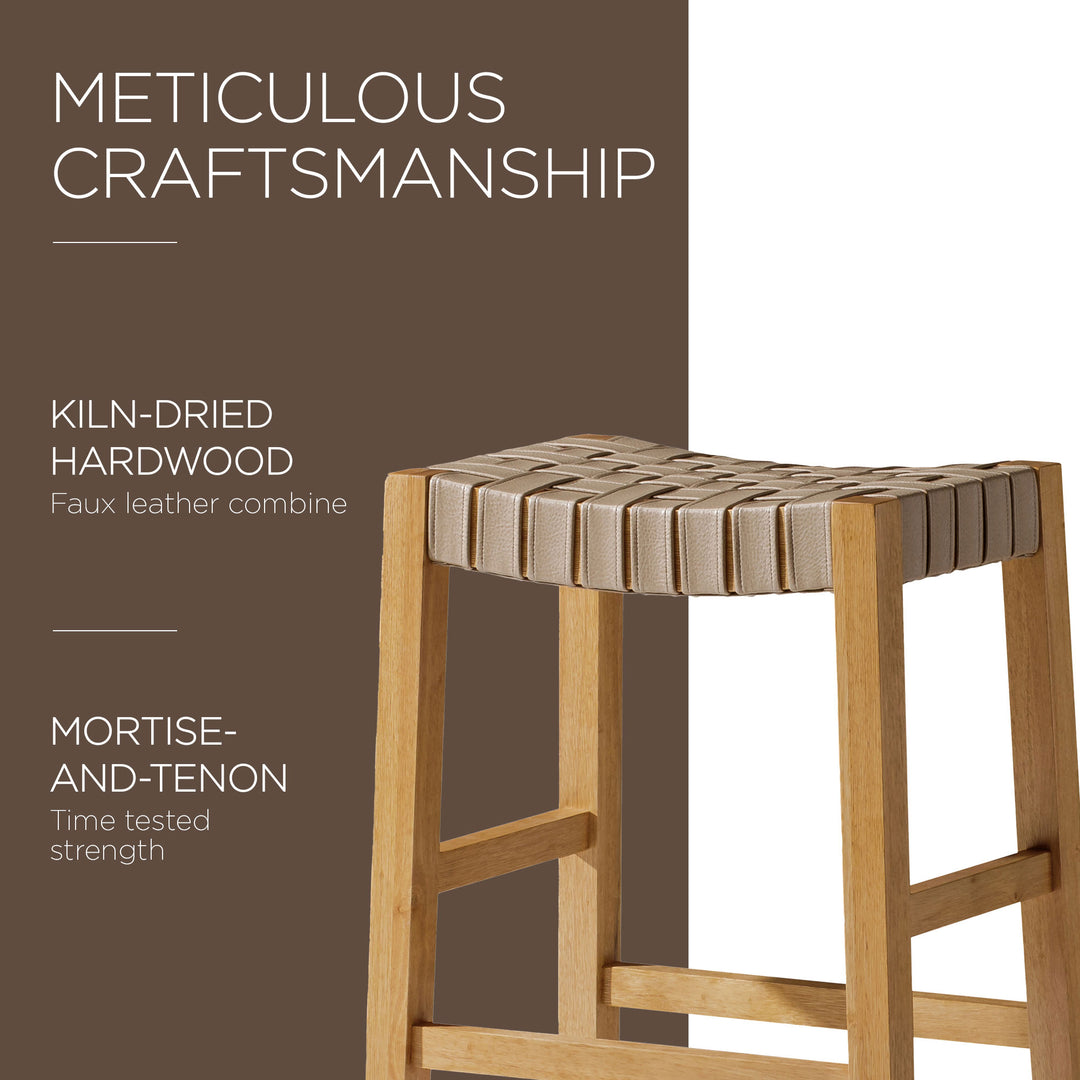 Maven Lane Emerson Bar Stool, Natural, Avanti Vegan Leather, Set of 2 (Open Box)