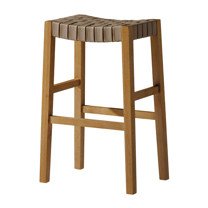 Maven Lane Emerson Bar Stool, Natural, Avanti Vegan Leather, Set of 2 (Open Box)
