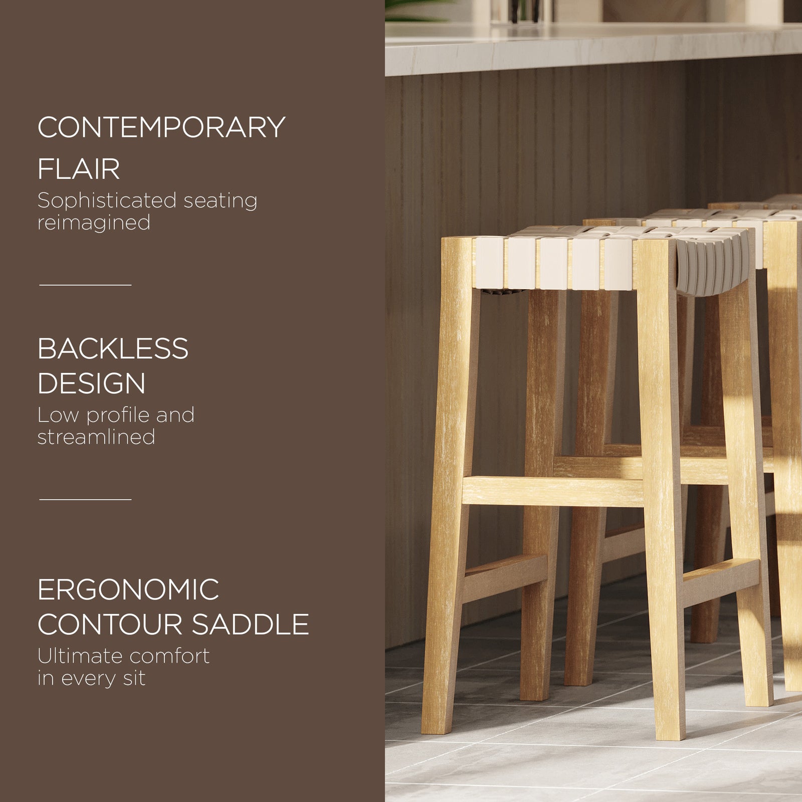 Maven Lane Emerson Counter Stool in Weathered Natural Wood Finish with Avanti Bone Vegan Leather - VMInnovations