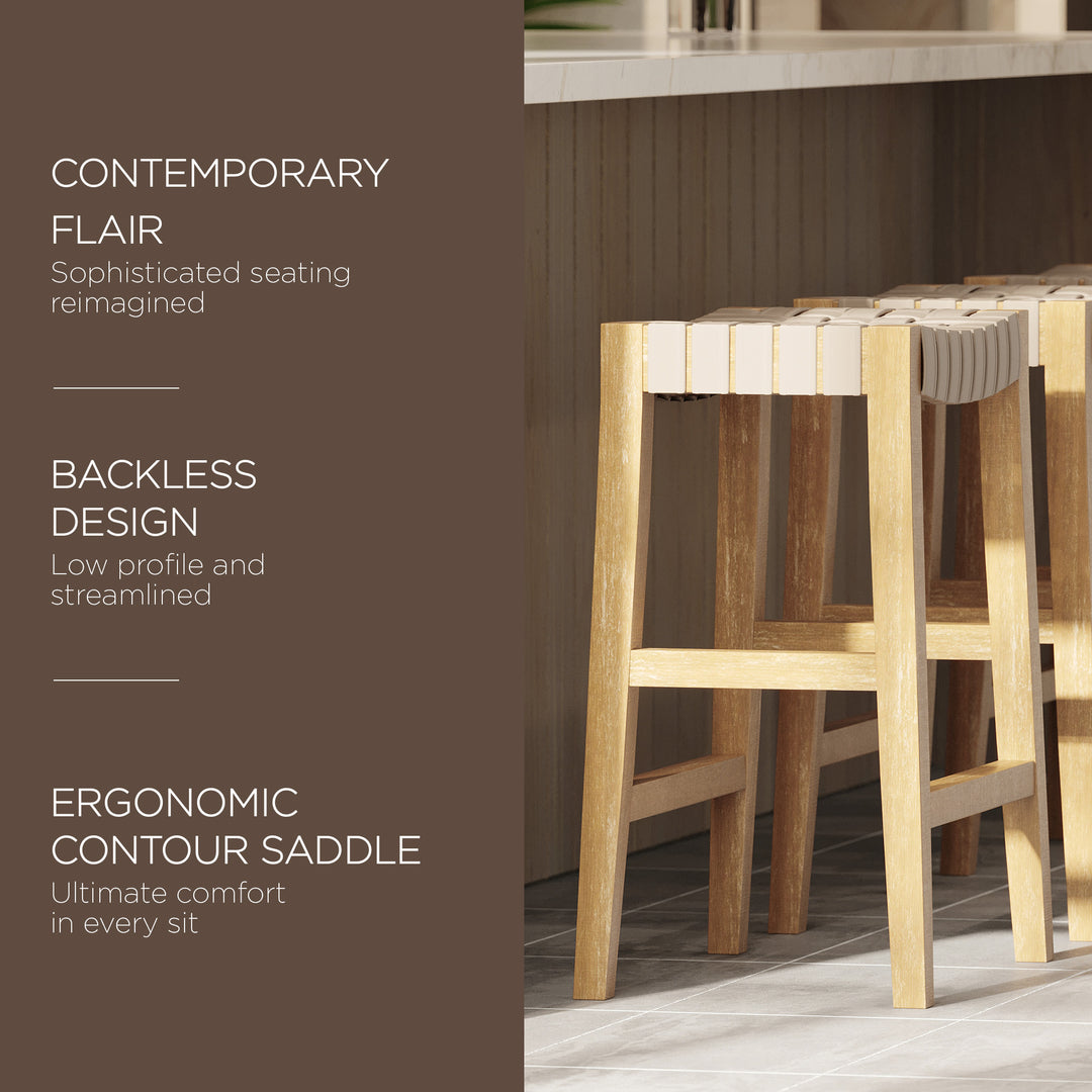 Maven Lane Emerson Counter Stool, Natural, Bone Vegan Leather,Set of 2(Open Box)