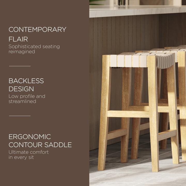 Maven Lane Emerson Counter Stool, Natural, Bone Vegan Leather,Set of 2(Open Box)