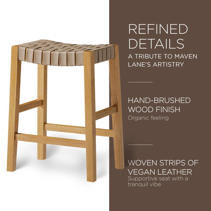 Maven Lane Emerson Counter Stool, Natural, Bone Vegan Leather,Set of 4(Open Box)