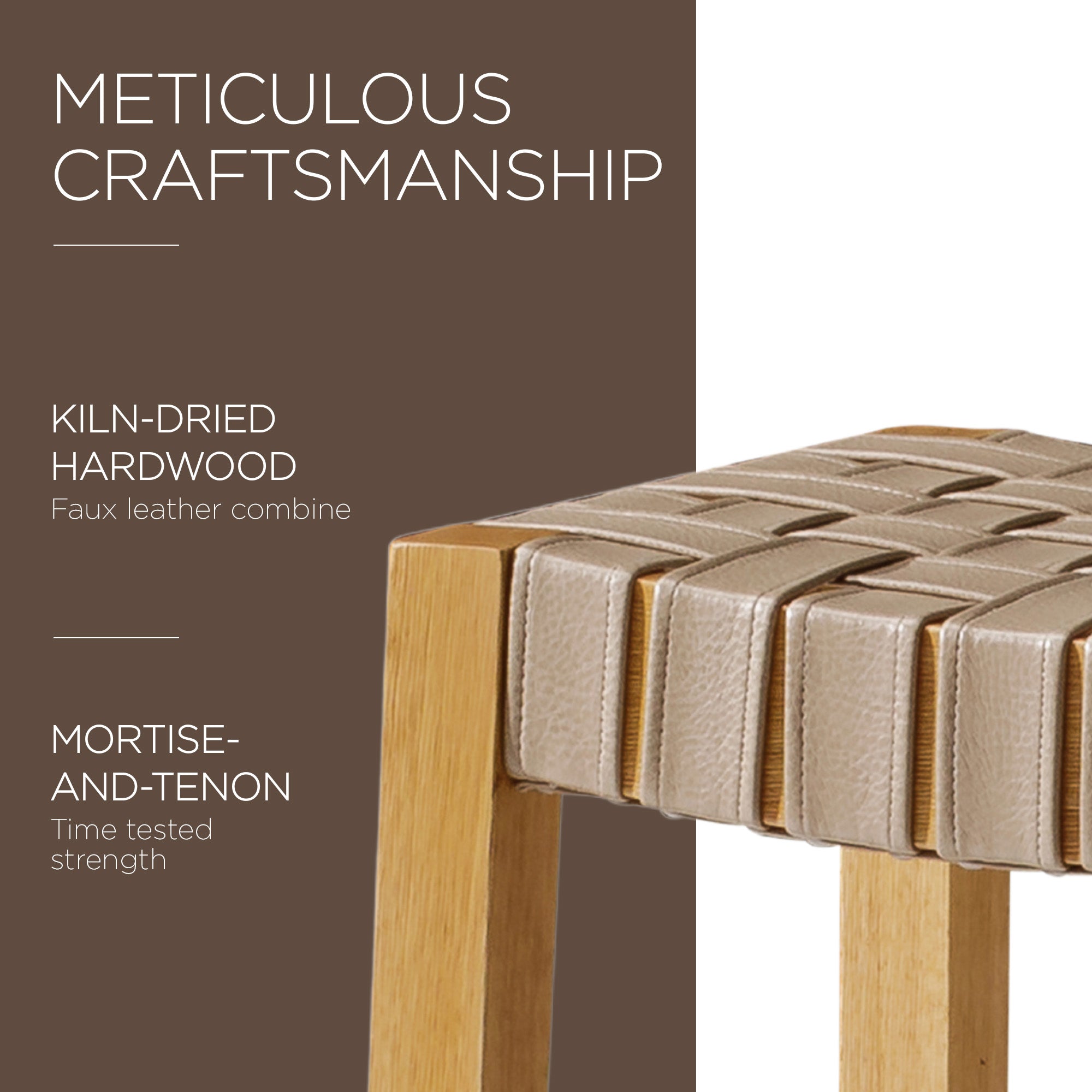 Maven Lane Stool in Weathered Natural Wood Finish w/Bone Vegan Leather (Used) - VMInnovations