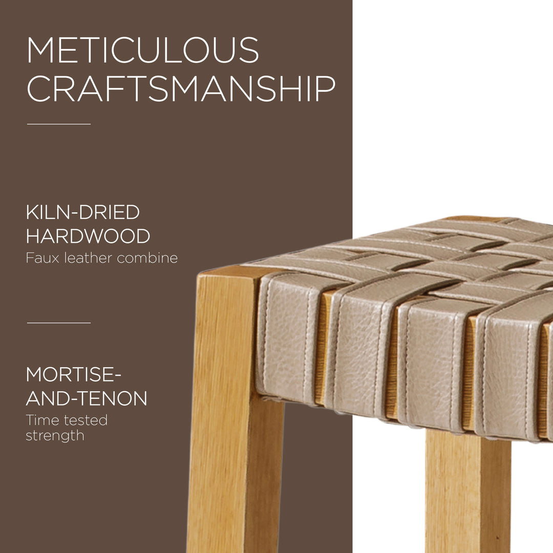 Maven Lane Emerson Counter Stool, Natural, Bone Vegan Leather,Set of 4(Open Box)