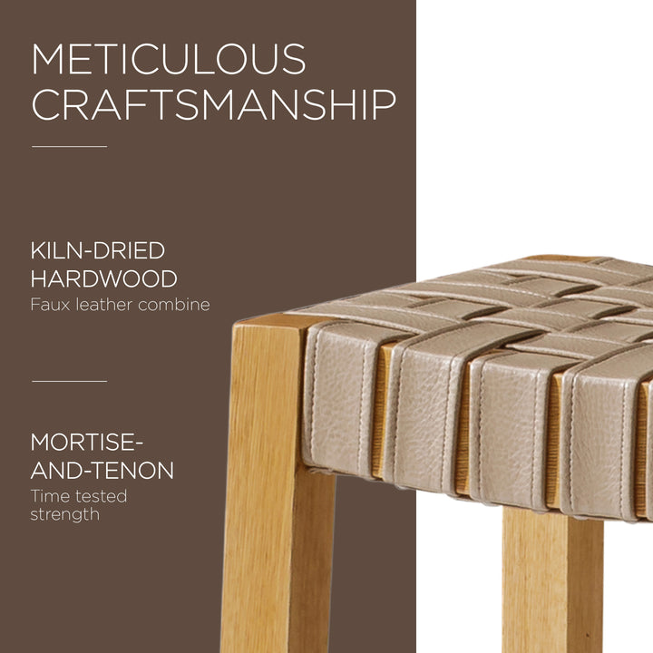 Maven Lane Emerson Counter Stool, Natural, Bone Vegan Leather,Set of 4(Open Box)